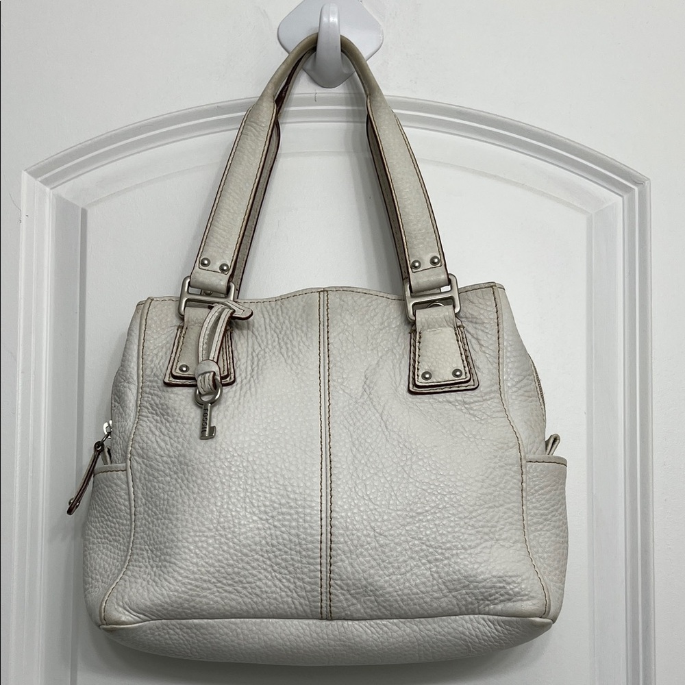 Fossil Blackburn Vintage Cream Pebbled Leather Shoulder Bag